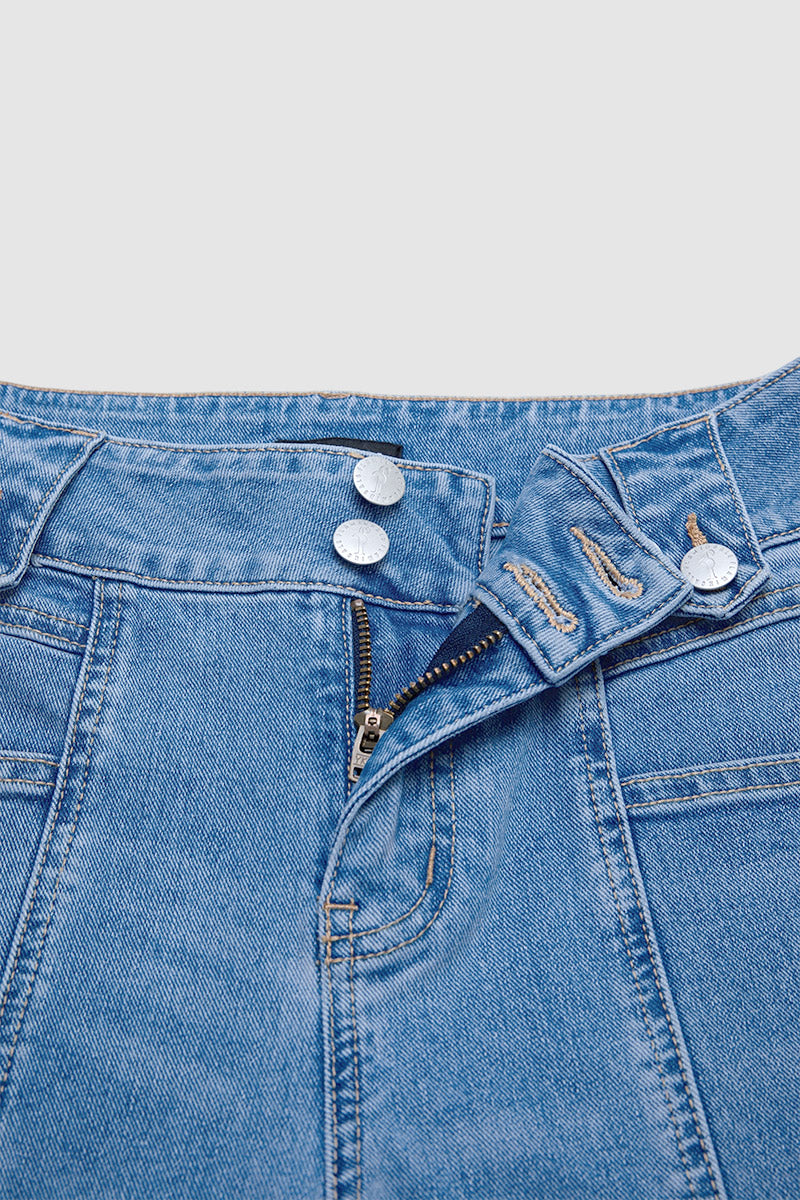 Wash Stitch Front Mid Rise Straight Leg Crop Jeans