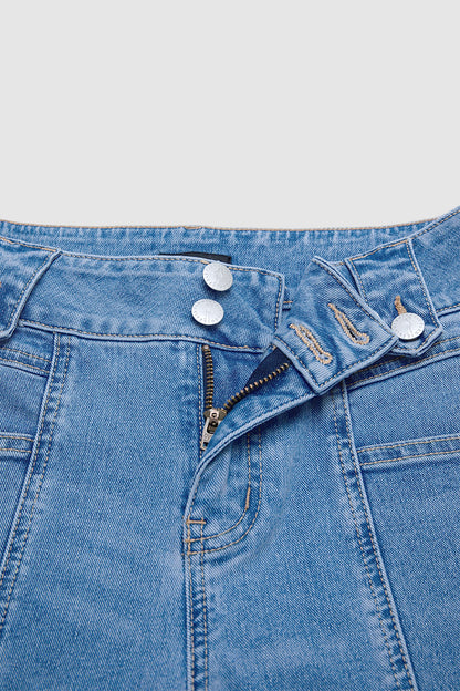 Wash Stitch Front Mid Rise Straight Leg Crop Jeans