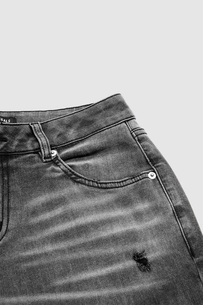 Wash Ripped Raw Hem Mid Waist Straight Leg Crop Jeans