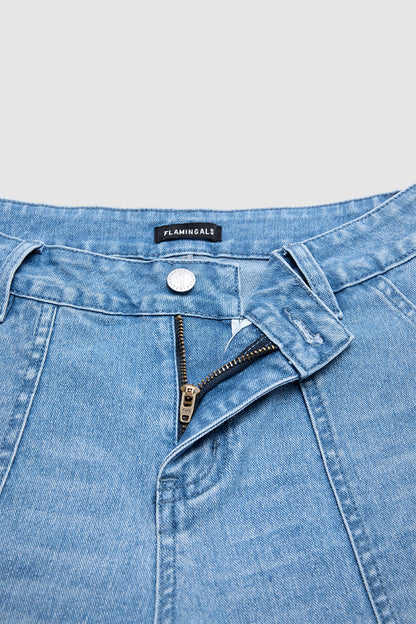 Roll Hem Mid Waist Straight Leg Crop Jeans Without Belt
