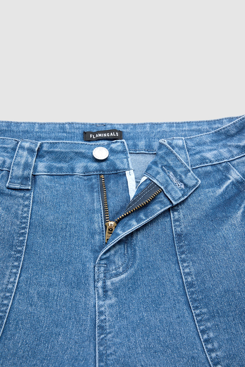Wash Patch Pocket Roll Hem High Rise Crop Tapered Jeans Without Belt