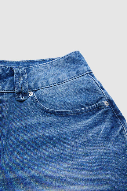 Wash Split Hem Dual Button Mid Rise Wide Leg Jeans