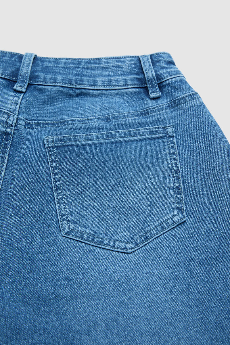 Wash Stitch Detail Ruffle Hem High Rise Wide Leg Crop Jeans Without Belt