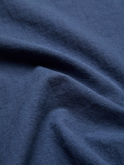 Chemise en lin, manches longues, col châle, unie, dentelle, vintage, bleue