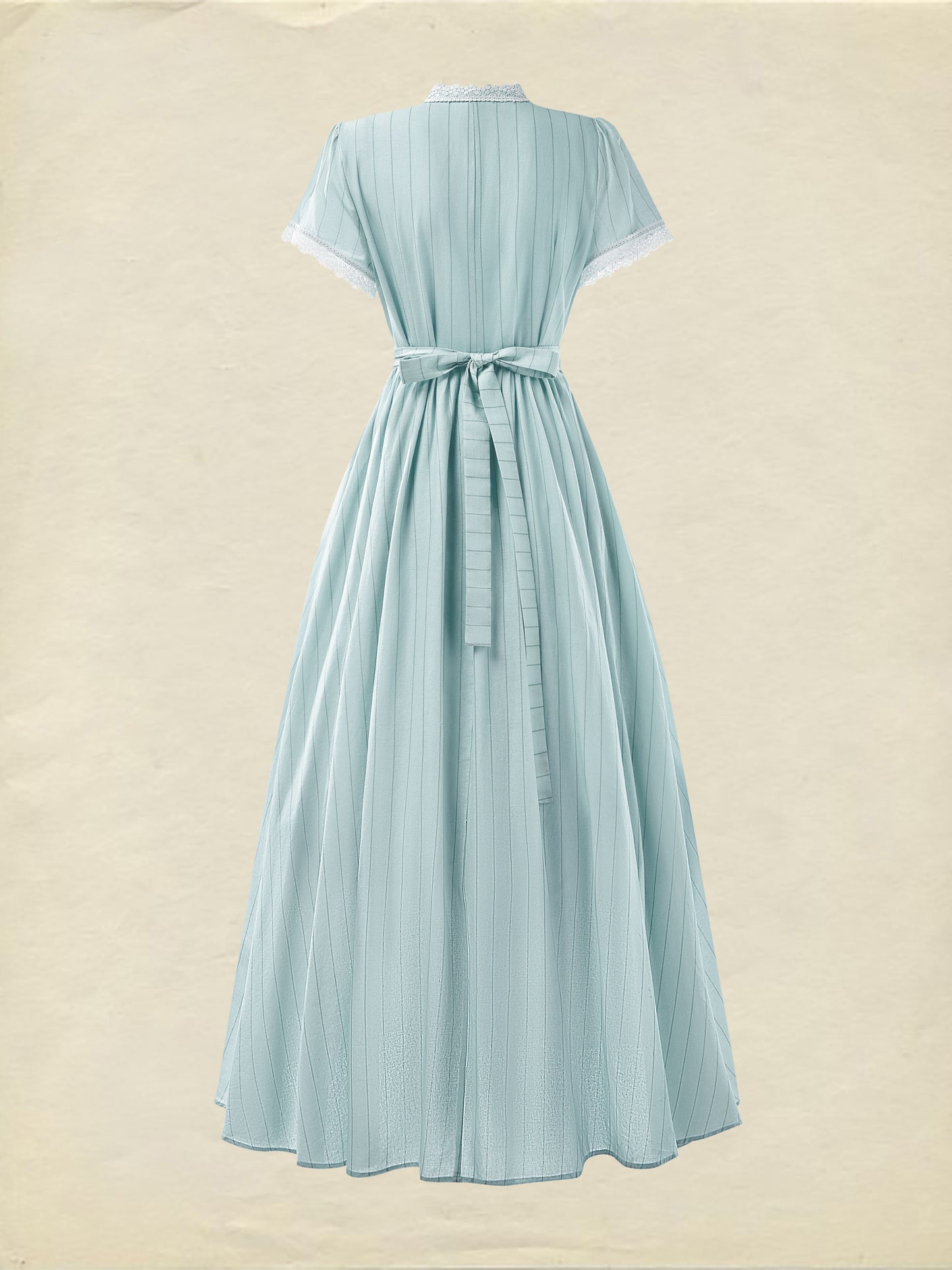 (TAILLE:XS-XXL)Robe longue, Vintage, Été, Naturel, Coupe trapèze, Col en dentelle, Manches courtes, Bleu