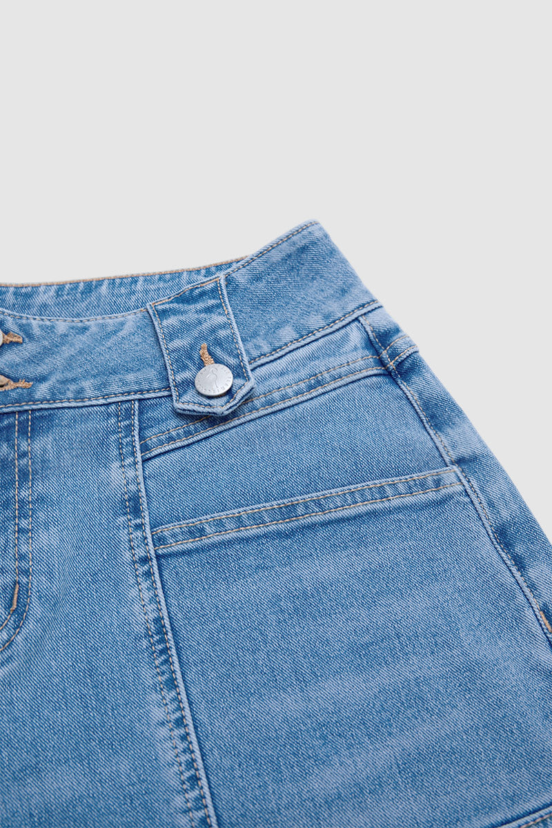 Wash Stitch Front Mid Rise Straight Leg Crop Jeans