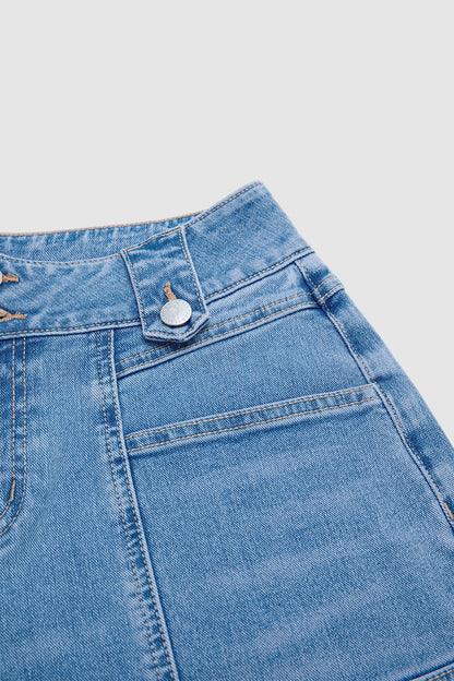 Wash Stitch Front Mid Rise Straight Leg Crop Jeans