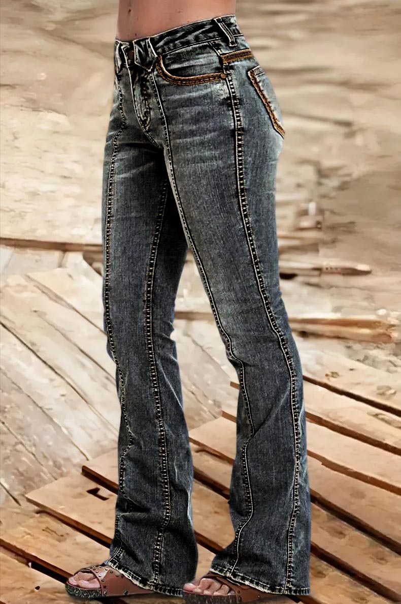 Wash Contrast Stitch Low Waist Bootcut Jeans