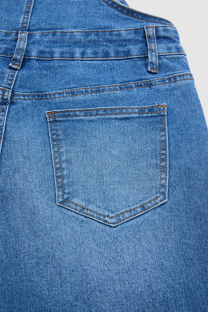Wash Ripped Raw Hem High Waist Straight Leg Crop Overalls