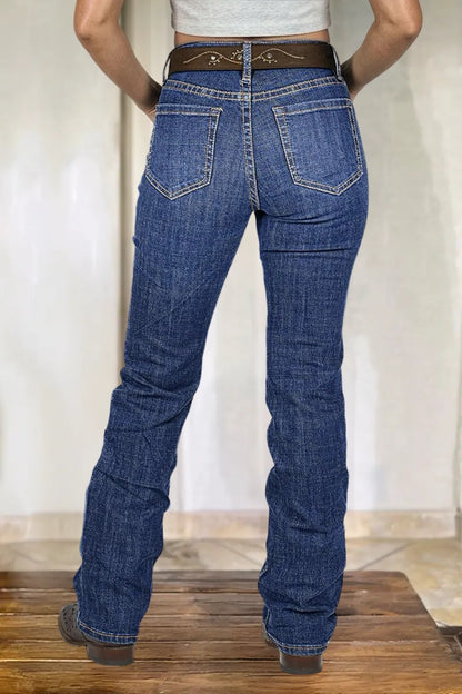 Stitch Detail High Waist Bootcut Jeans Without Belt