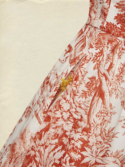 Robe longue en lin, Manches mi-longues, Col châle, Motif floral, Boutonnée, Style français vintage, Blanche