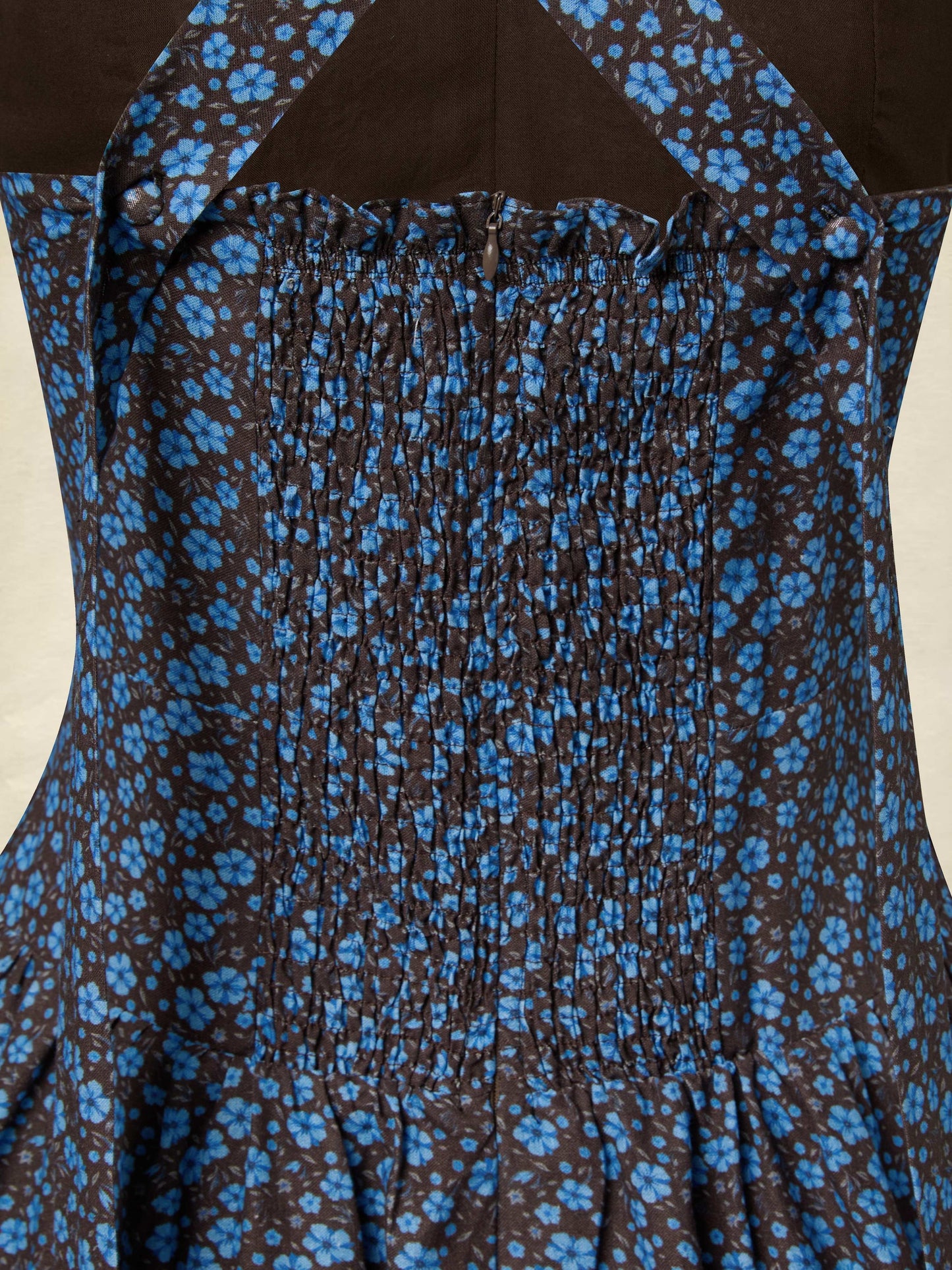 Robe longue en coton, sans manches, col en V, motifs floraux, dentelle, vintage, bleue