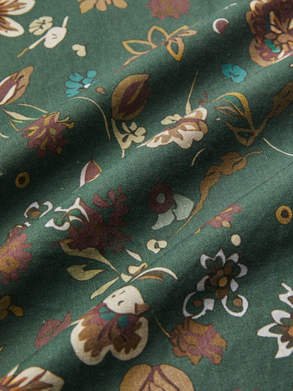 Robe midi en lin, manches longues, col carré, motif cachemire, vintage, verte