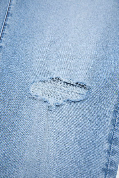 Raw Hem Ripped Mid Waist Straight Leg Crop Jeans