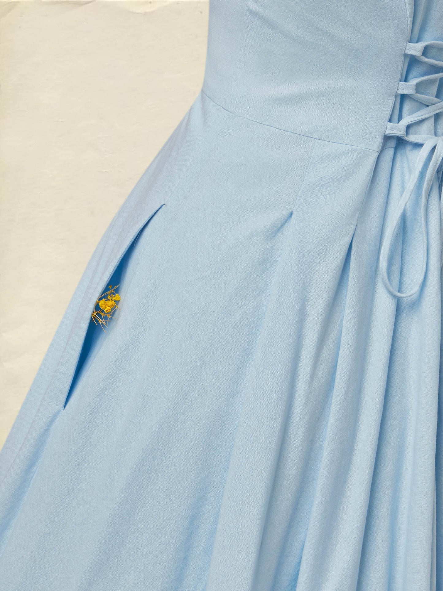 Robe longue en lin, sans manches, col châle, unie, boutonnée, style vintage, bleue