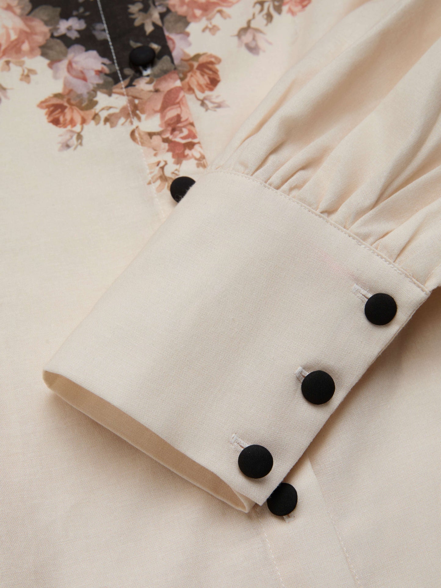 Chemise en coton, Manches longues, Col châle, Florale, Boutons, Vacances, Vintage, Abricot