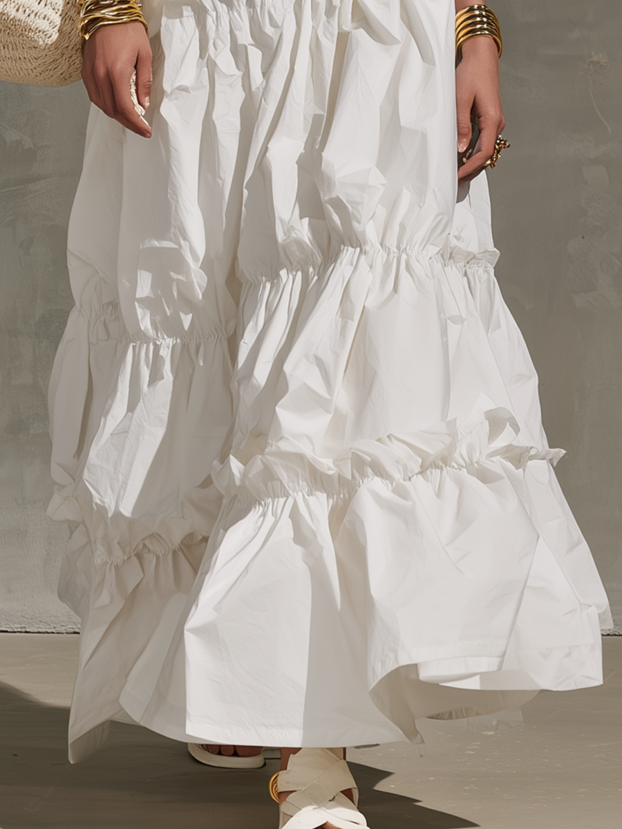 Robe longue étagée sans manches minimaliste couleur ivoire