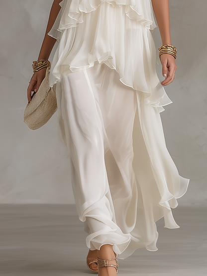 Robe longue romantique étagée en mousseline transparente