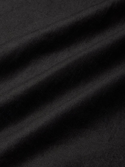 Robe Midi en Lin, Manches Mi-longues, Col Cœur, Unie, Dentelle, Vintage, Noir