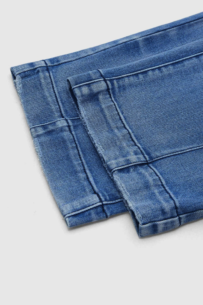 Wash Stitch Detail Mid Rise Barrel Leg Crop Jeans Without Belt