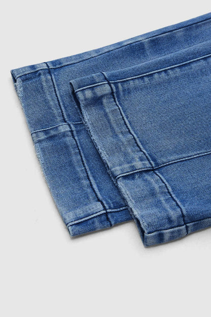 Wash Stitch Detail Mid Rise Barrel Leg Crop Jeans Without Belt