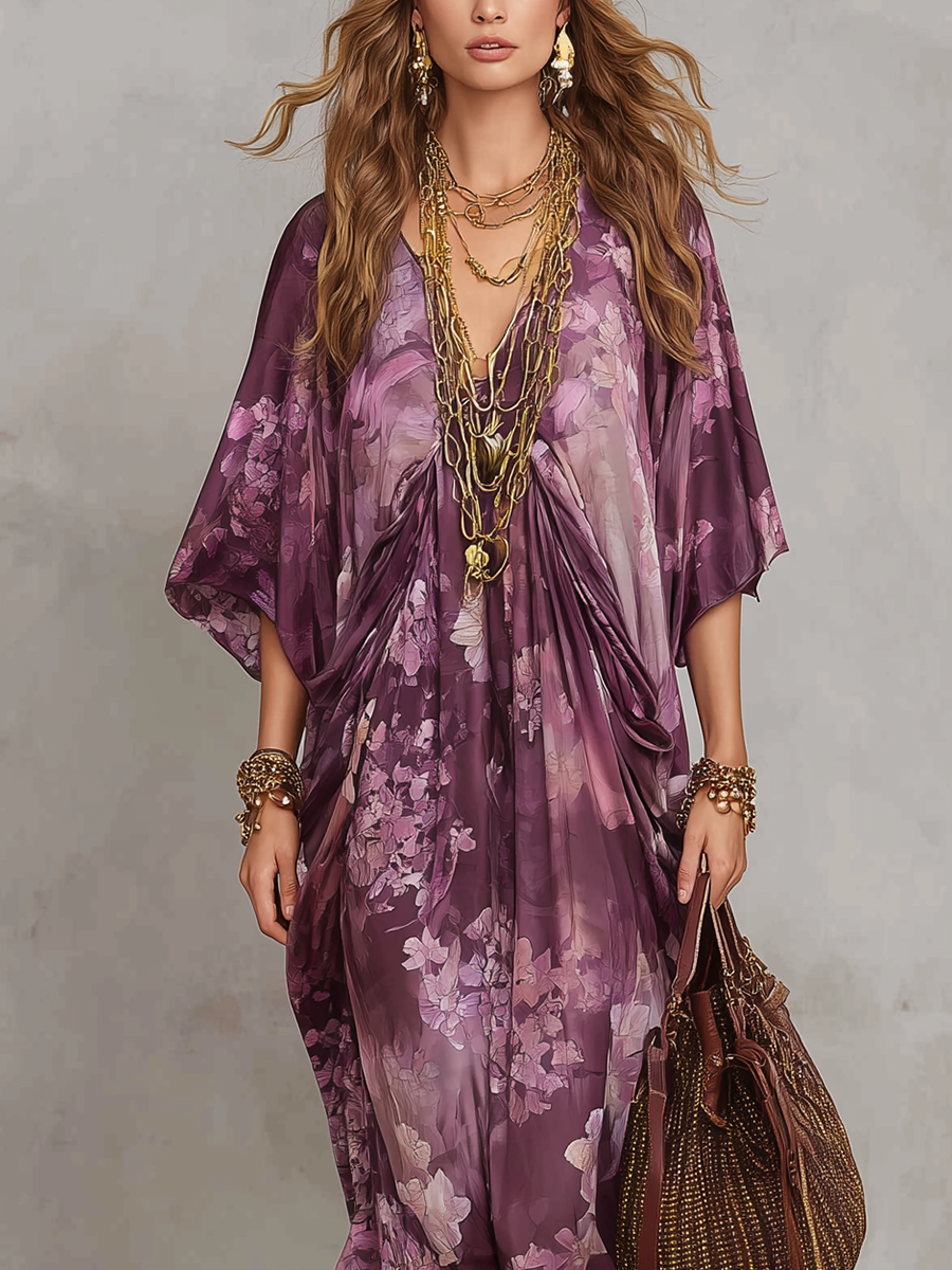 Robe longue bohème vintage fleurie violette