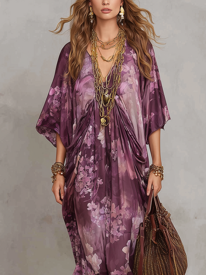 Robe longue bohème vintage fleurie violette