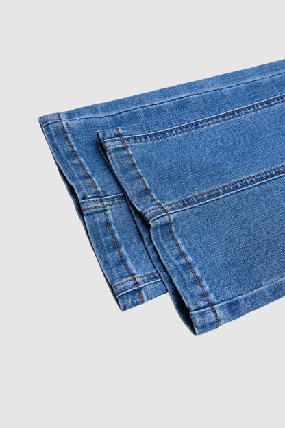 Wash Star Pattern Stitch Detail Mid Waist Bootcut Jeans Without Belt