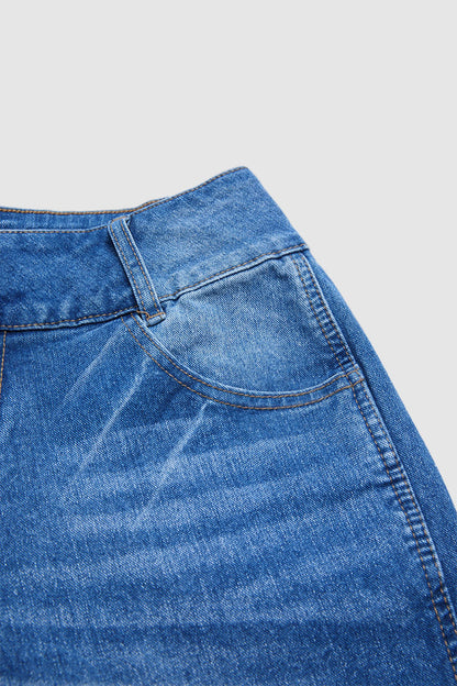 Asymmetrical Button Decor Stitch Decor Mid Waist Straight Leg Jeans