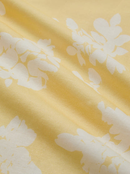 Robe midi en coton, manches courtes, à fleurs, style vintage français, jaune