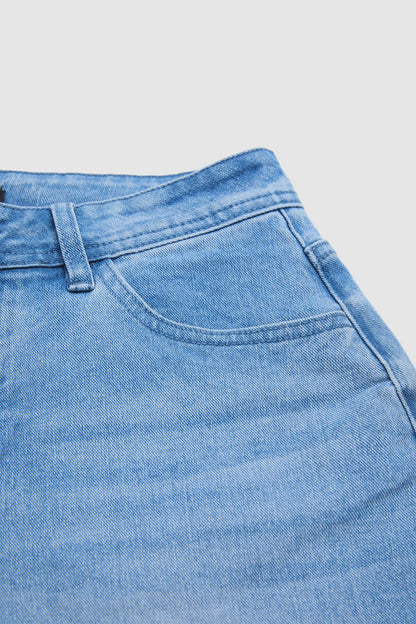 Wash Stitch Detail Ruffle Hem Mid Rise Wide Leg Crop Jeans