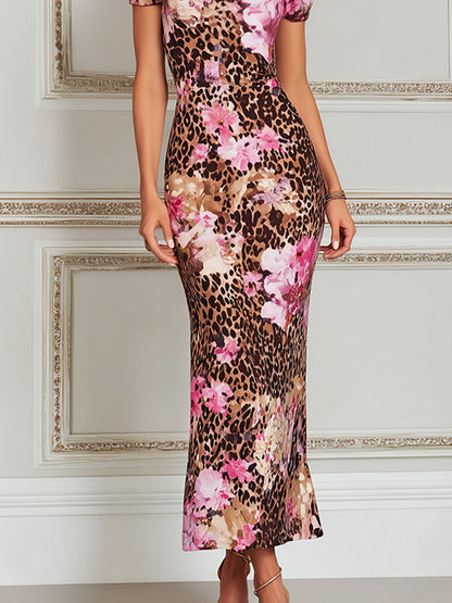 Wild Romance Leopard And Floral Bodycon Maxi Dress