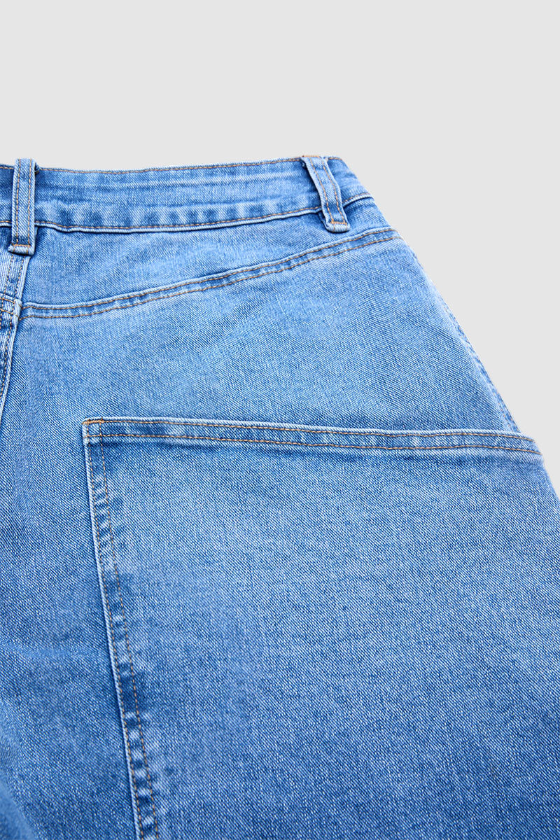 Stitch Detail Straight Leg Mid Waist Jeans Without Belt