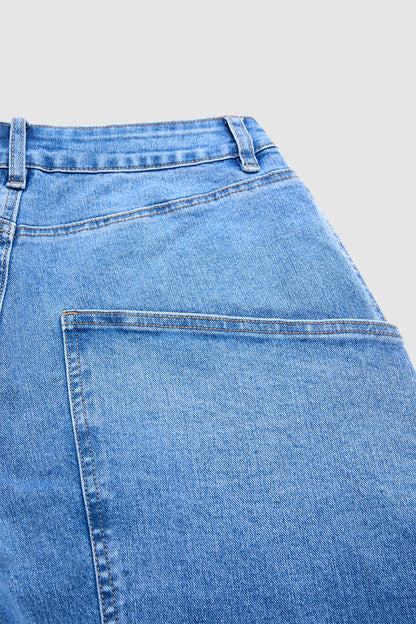 Stitch Detail Straight Leg Mid Waist Jeans Without Belt