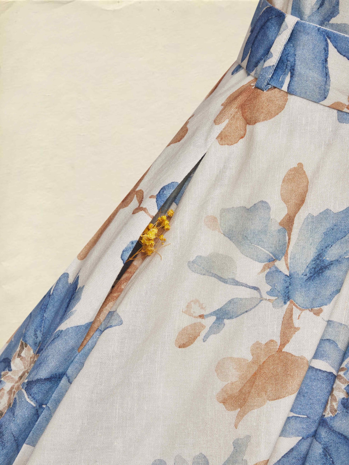 Robe Midi en Coton, Manches Mi-Longues, Col Rond, Imprimé Floral, Ceinture, Vintage, Kaki
