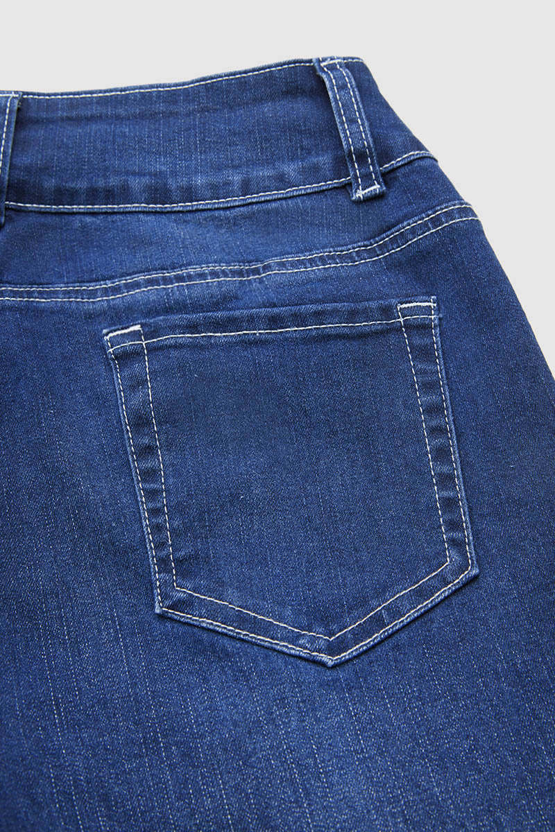 Wash Sailor Button Patch Pocket Mid Rise Bootcut Jeans