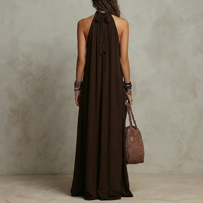 Robe longue minimaliste marron foncé à col licou