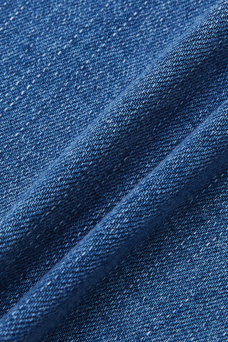 Seam Front Roll Hem Patch Pocket Mid Rise Straight Leg Capri Jeans