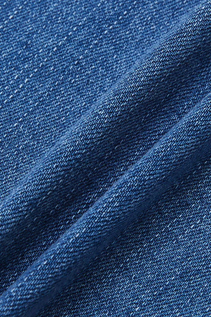 Seam Front Roll Hem Patch Pocket Mid Rise Straight Leg Capri Jeans