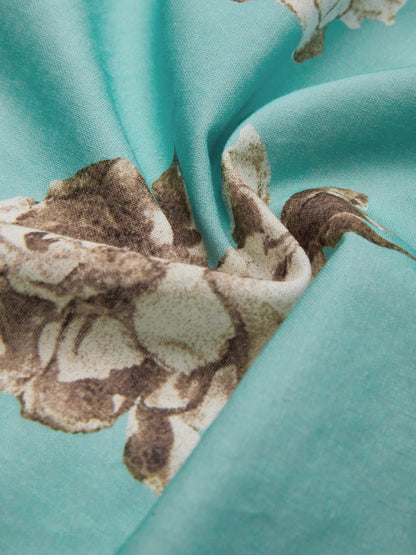 Robe midi en lin, manches courtes, col carré, motif floral, ceinture, vacances, style vintage, cyan