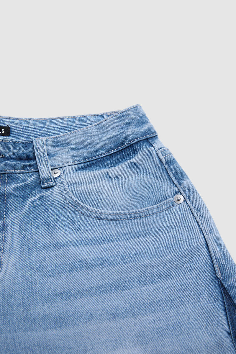 Cut & Sew Raw Hem Mid Rise Wide Leg Jeans Without Belt
