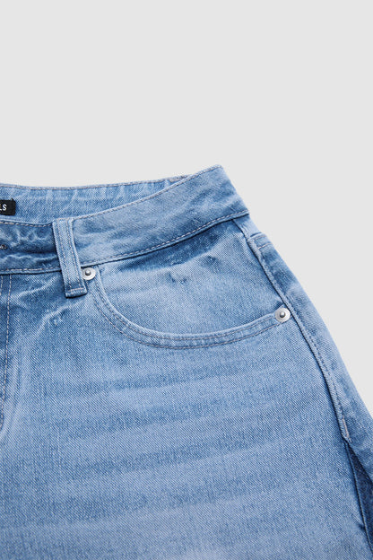 Cut & Sew Raw Hem Mid Rise Wide Leg Jeans Without Belt