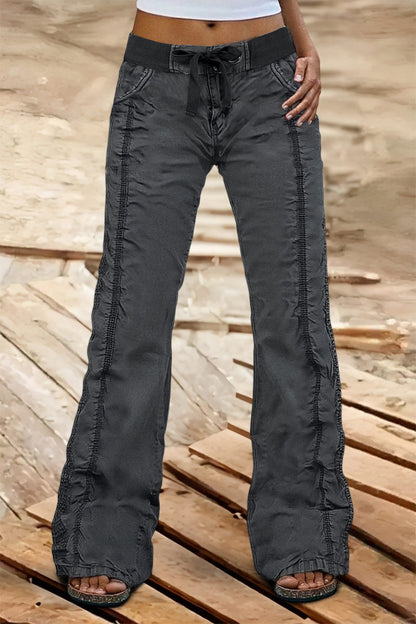 Solid Stitch Detail Mid Rise Straight Leg Cargo Pants Without Belt