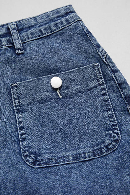 Wash Split Hem Button Up Midi Denim Skirt Without Belt