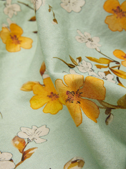 Robe midi en lin, sans manches, col licou, motifs floraux, poches, vacances, vintage, couleur aqua