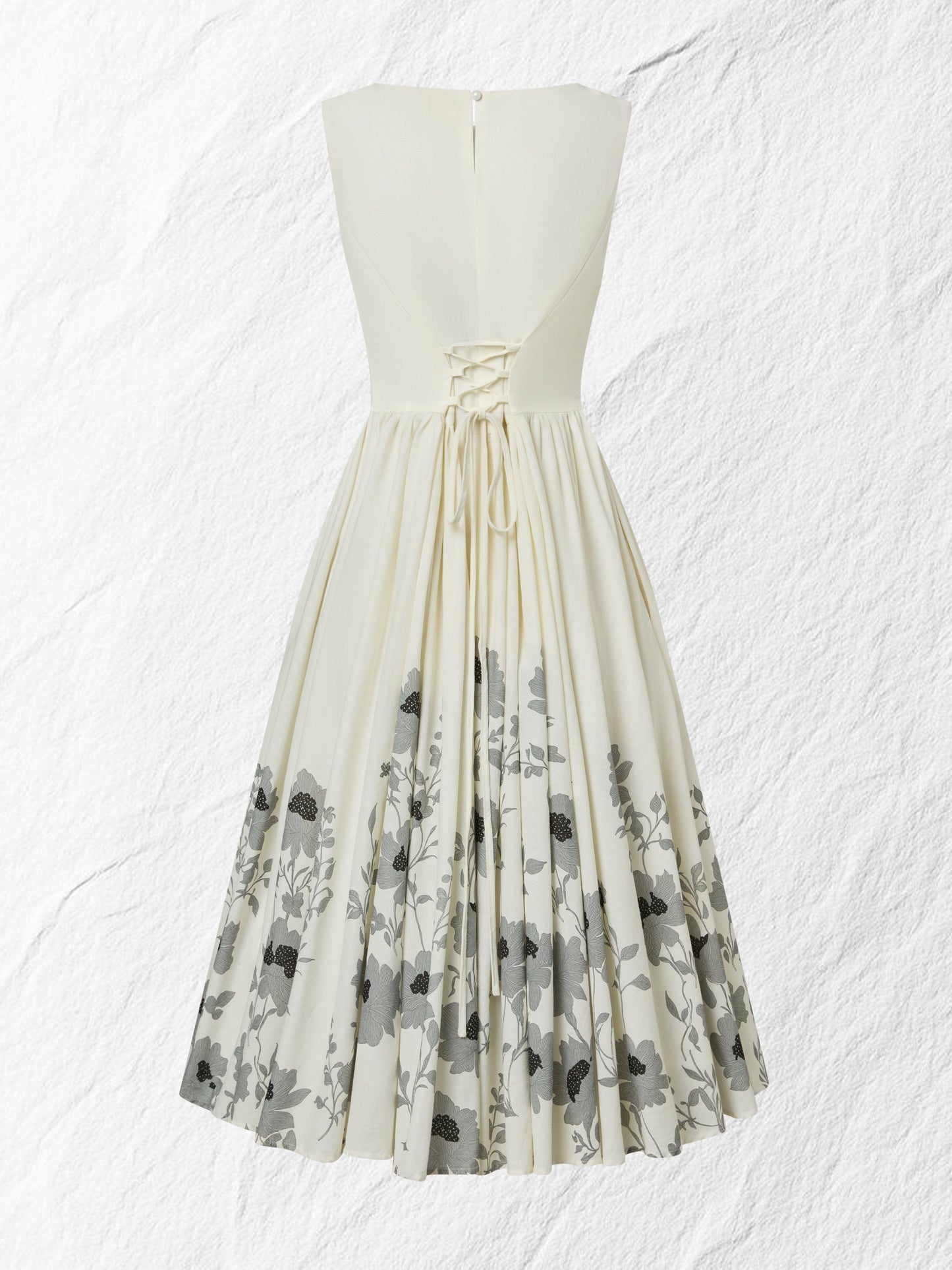 Robe mi-longue en lin, sans manches, col rond, florale, vacances, vintage, blanche