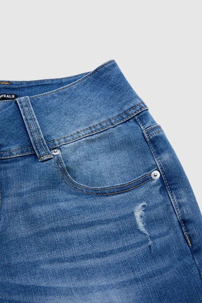 Wash Button Decor Mid Waist Skinny Capri Jeans