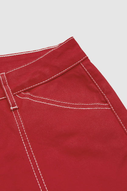 Contrast Stitch Mid Rise Wide Leg Crop Pants