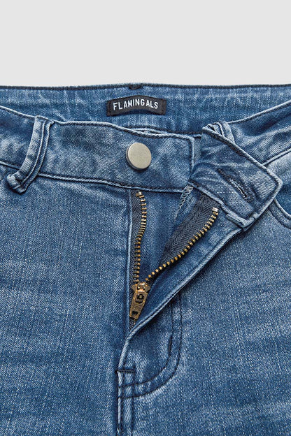 Pearl Button Side Raw Hem High Waist Skinny Jeans