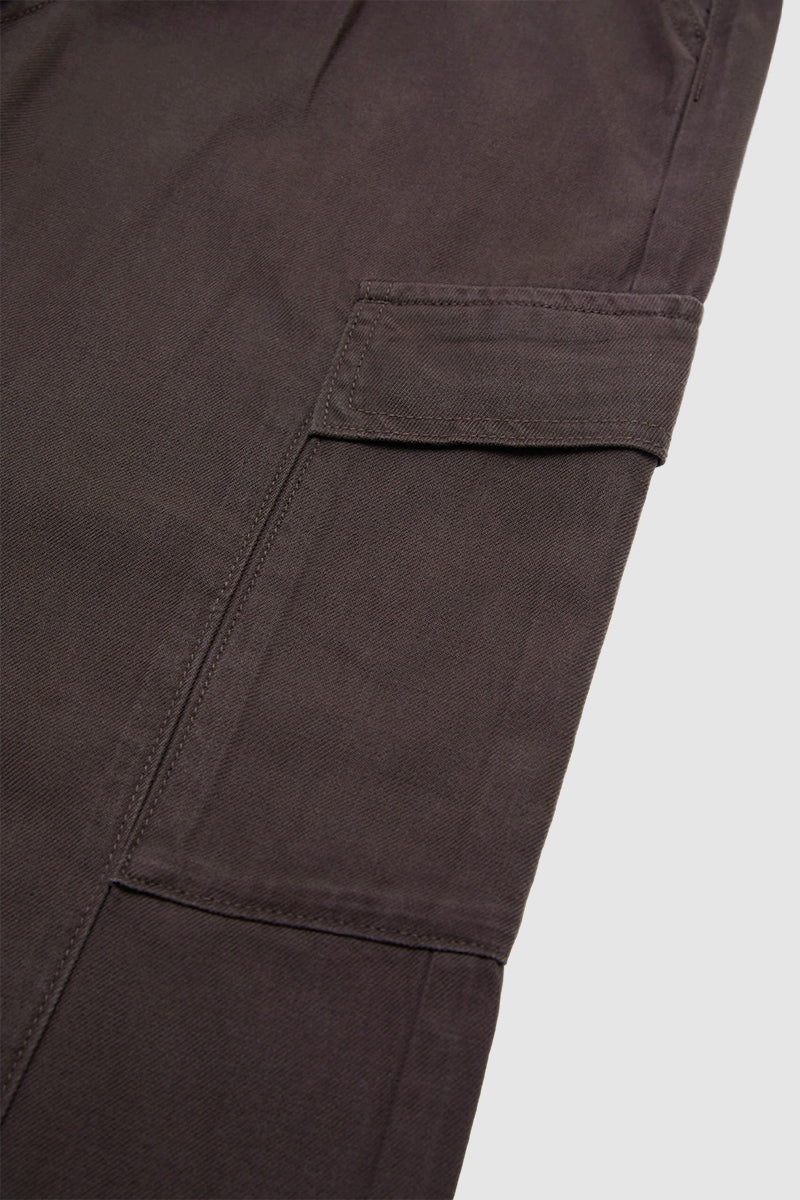 Solid Flap Pocket Drawstring Elastic Mid Waist Wide Leg Cargo Pants